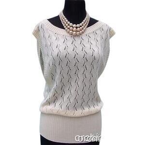 Cache Beige Peek A Boo Crochet Sand Beige Cotton Knit Stretch Top New NWT $118